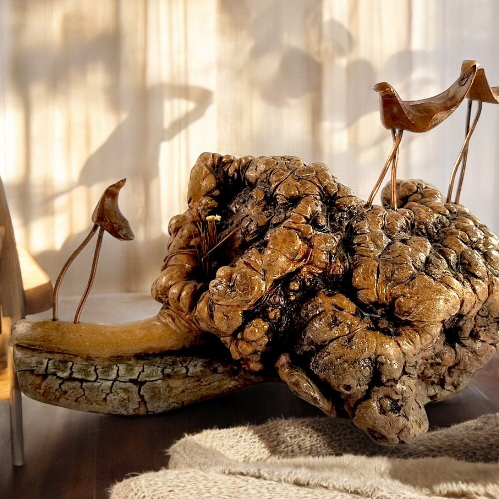 Burled Knob Driftwood Sculpture  3-Cranes Birds on Copper Legs 1950 MCM Folk Art - Picture 3 of 16